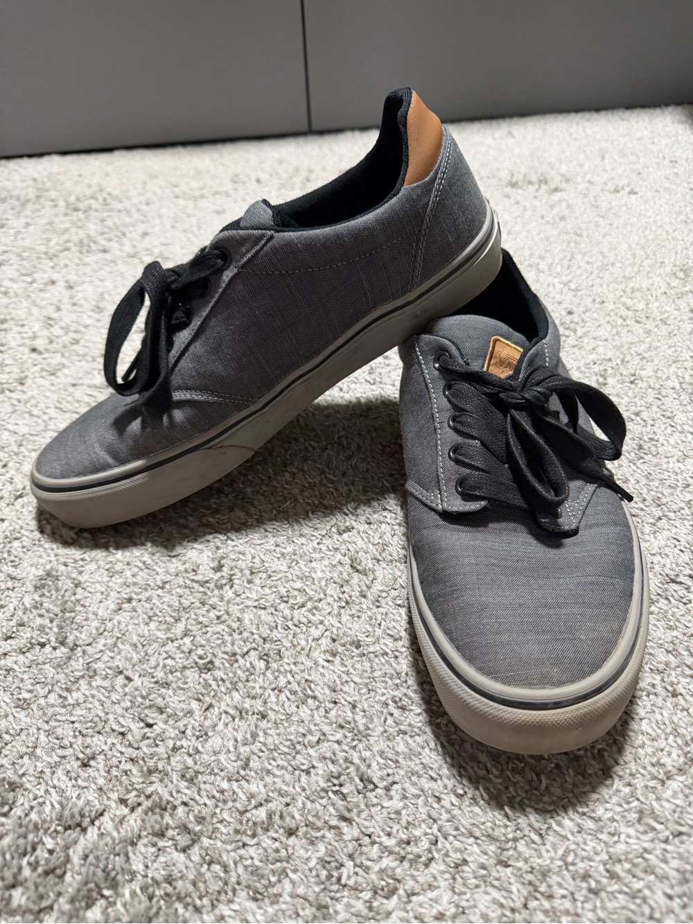 Vans Men's Grey Canvas Lace-Up Sneakers with Tan Accents